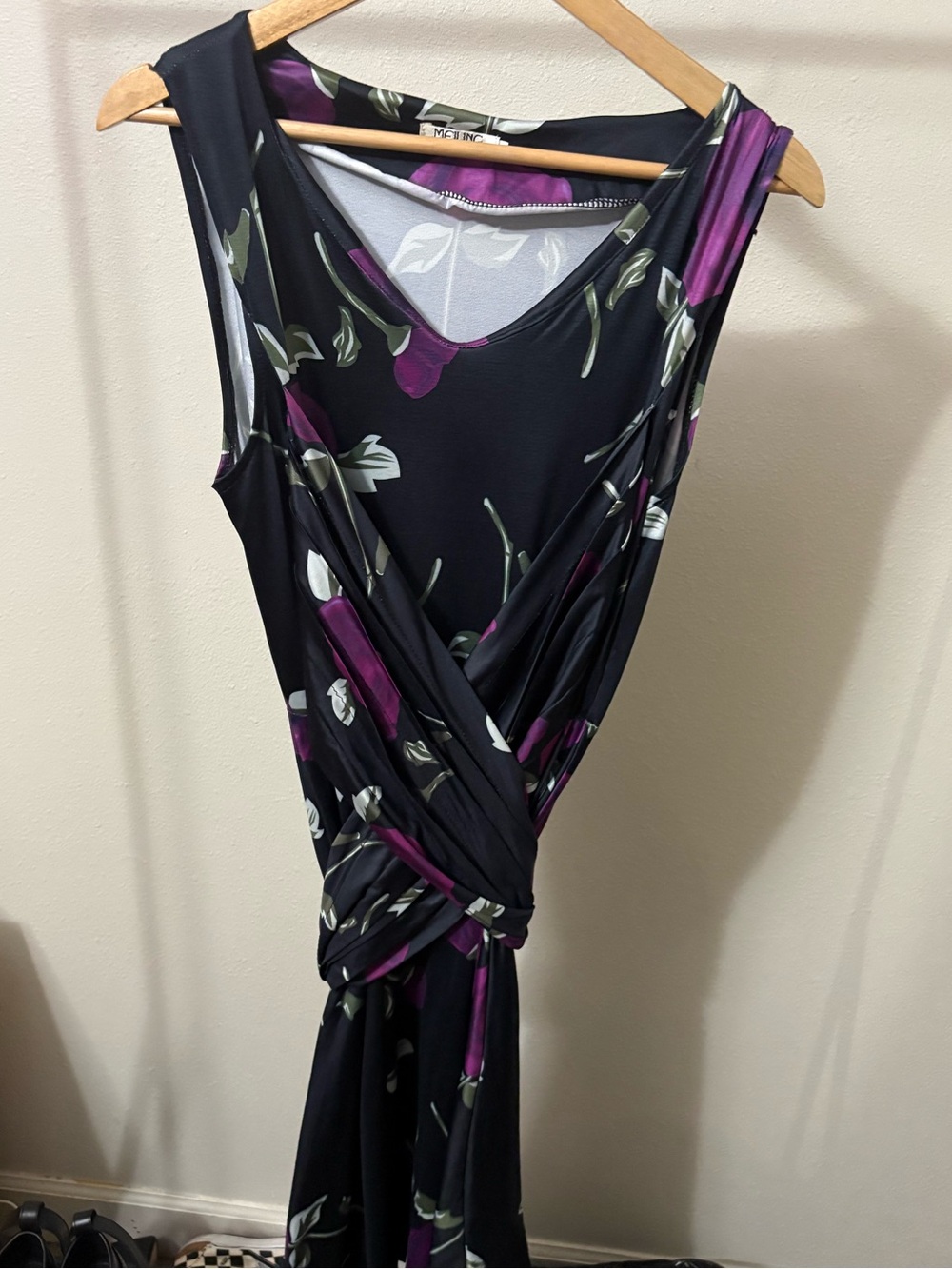 Sleeveless Black Floral Twist-Front Dress